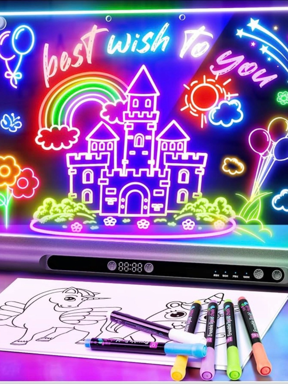 New Geokay 16“ Rechargeable LED Drawing Board, 9-Color Light Modes with Timer &